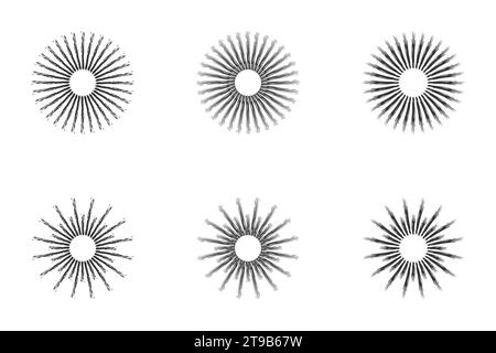 Jeu d'éléments pour rayons de soleil dessinés à la main. Bandes radiales en étoile. Illustration vectorielle Illustration de Vecteur