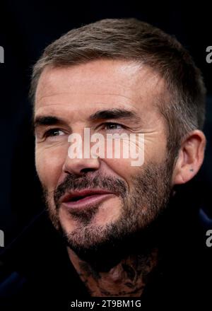 Milan, Italie. 7 novembre 2023. Ancien joueur d'Angleterre, Manchester United, LA Galaxy et du PSG et actuel président et copropriétaire de l'Inter Miami, David Beckham se présente avant le match de l'UEFA Champions League à Giuseppe Meazza, Milan. Le crédit photo devrait se lire : Jonathan Moscrop/Sportimage crédit : Sportimage Ltd/Alamy Live News Banque D'Images