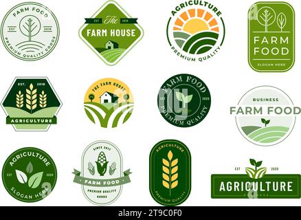Emblèmes de ferme. Étiquettes d'agriculture et d'aliments agricoles, sceaux de qualité agraire et ensemble vectoriel d'autocollants d'aliments artisanaux Illustration de Vecteur