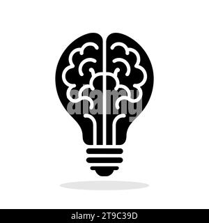 Cerveau en silhouette d'ampoule avec des rayons sur fond blanc. Symbole de créativité et d'idée créative. Concept d'éducation. Illustration vectorielle Illustration de Vecteur