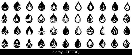 Icône goutte d'eau. Ensemble de silhouettes noires stylisées en forme de goutte dans un design plat. Illustration vectorielle Illustration de Vecteur
