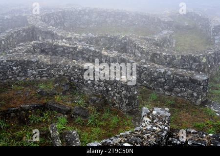 Castro de Santa Tecla enveloppé de brume. La Guardia, Pontevedra, Galice, Espagne. Banque D'Images