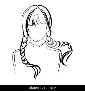 Symbole face.mercredi illustration vectorielle de dessin de ligne simple. Fille avec tresses silhouette.Print, affiche, emblème, logo design minimaliste Illustration de Vecteur