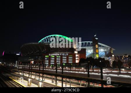 Vue d'ensemble du Lumen Field, jeudi 26 octobre 2023, à Seattle. Banque D'Images