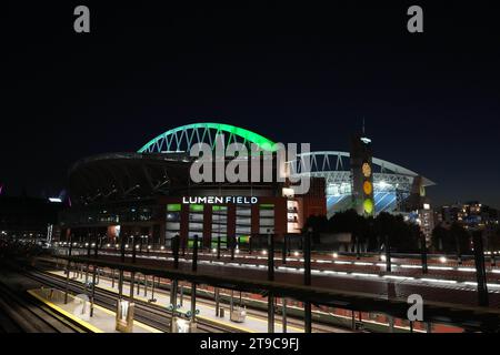 Vue d'ensemble du Lumen Field, jeudi 26 octobre 2023, à Seattle. Banque D'Images