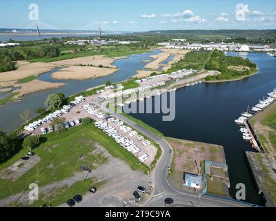 Antenne drone camping-car aire Honfleur France Banque D'Images