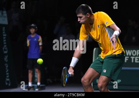 Malaga, Espagne. 24 novembre 2023. Alexei Popyrinduring the finales coupe Davis 2023 match Finlande vs Australie Palacio Martin Carpena, Espagne à Malaga le 24 novembre 2023 crédit : Agence de photo indépendante/Alamy Live News Banque D'Images