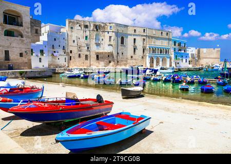 Pouilles, Italie. Pittoresque ville de pêcheurs traditionnelle Monopoli, destination touristique populaire pour les vacances d'été sur la côte maritime italienne Banque D'Images