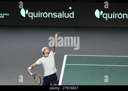 Malaga, Espagne. 24 novembre 2023. Otto Virtanendurant la finale coupe Davis 2023 match Finlande vs Australie le Palacio Martin Carpena, Espagne à Malaga le 24 novembre 2023 crédit : Agence de photo indépendante/Alamy Live News Banque D'Images