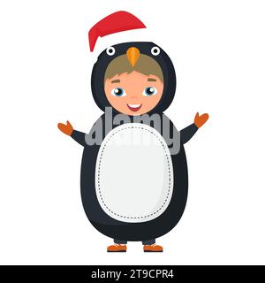 Costume de pingouin enfant de Noël. Fête d'hiver de carnaval, illustration de dessin animé vectoriel de célébration d'enfants Illustration de Vecteur