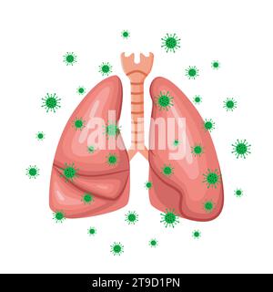 Dessin vectoriel des poumons avec des virus Illustration de Vecteur