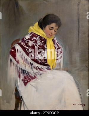 Femme avec écharpe jaune. C.1908, Portrait, huile sur toile. Ramon Casas (1866-1932) Peintre catalan. Musée de Montserrat. Espagne Banque D'Images