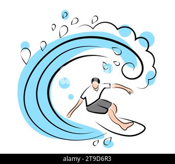 Le surfeur monte sur la planche. Tube en surf. Illustration vectorielle dans le style doodle isolé sur fond blanc Illustration de Vecteur