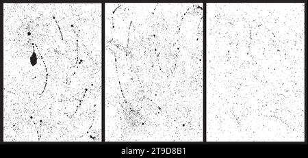 Ensemble de textures éclaboussées format A4, véritables coups faits à la main, de vraies éclaboussures de peinture. Traits vectoriels en couleur noire avec spray, éclaboussures, gouttes d'encre Illustration de Vecteur