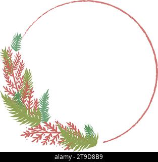 Couronne de Noël de branches avec des couleurs de Noël. Cadre rond botanique. Illustration vectorielle de la couronne de la nature de Noël, avec espace pour le texte et whi Illustration de Vecteur