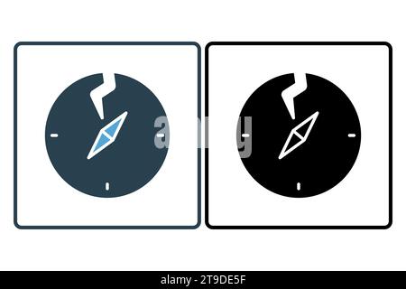 icône de boussole cassée. confusion dans la navigation ou la prise de décision. style d'icône solide. conception vectorielle simple modifiable Illustration de Vecteur