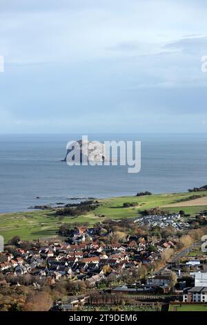 Bass Rock de la colline de North Berwick Law, North Berwick, East Lothian, Écosse, Royaume-Uni Banque D'Images