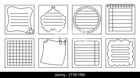 Notes adhésives en papier, Notepaper Sticker blocs-notes avec contour papillon. Grille lignée de la page du Copybook de la liste des feuilles. Éléments de papeterie planification éducation organisateur vierge. Illustration vectorielle isolée Illustration de Vecteur