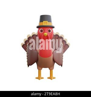 Illustration 3D turquie portant fièrement un chapeau de pèlerin. motif de thanksgiving parfait Banque D'Images