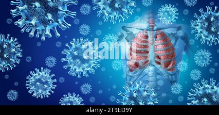 Éclosion de pneumonie respiratoire comme pathogène viral se propageant comme infection pulmonaire et infections pulmonaires humaines ou maladie inflammatoire respiratoire Banque D'Images