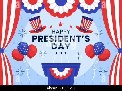 Happy Presidents Day Vector Illustration le 19 février avec President America et USA Flat Cartoon Background Design Illustration de Vecteur