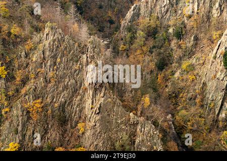 Blick von der Rosstrappe in das Bodetal im Harz BEI Thale, Sachsen-Anhalt, Deutschland | vue de la Rosstrappe aux gorges de Bode au Harz Moun Banque D'Images