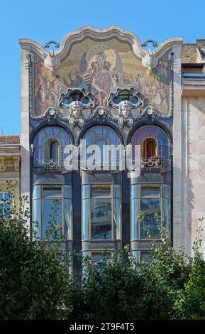 Budapest, Bankhaus Török, Szervita tér 3, Henrik Böhm, Ármin Hegedüs 1906, Mosaik von Miksa Roth // Budapest, Török Bank House (Turkish Bank House), S Banque D'Images