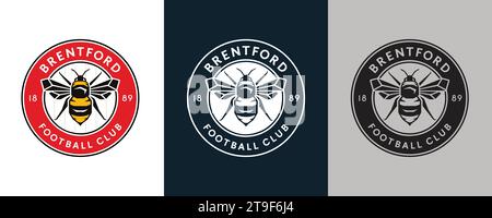 Brentford FC couleur Noir et blanc 3 style logo Club de football professionnel anglais Vector Illustration image modifiable abstraite Illustration de Vecteur