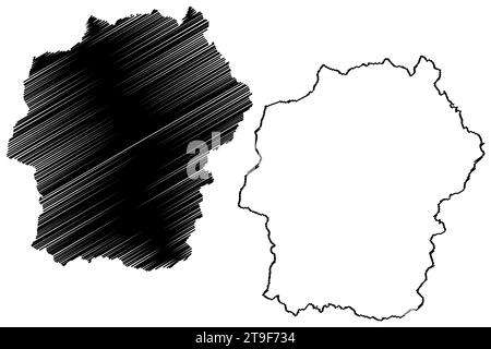Deutschlandsberg district (République d'Autriche ou État de Österreich, Styrie, Steiermark ou Štajerska) illustration vectorielle de carte, croquis de griffonnage Bezirk D. Illustration de Vecteur