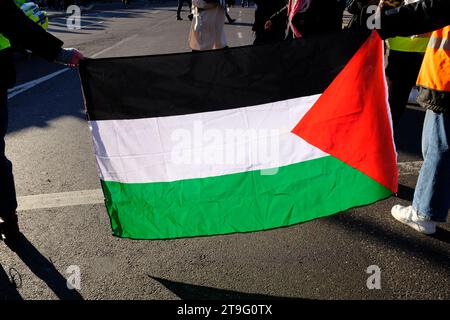 Londres, Angleterre - 25 novembre 2023 : marche pro Palestine dans le centre de Londres pour appeler au cessez-le-feu sur la guerre entre Israël et la Palestine. Banque D'Images