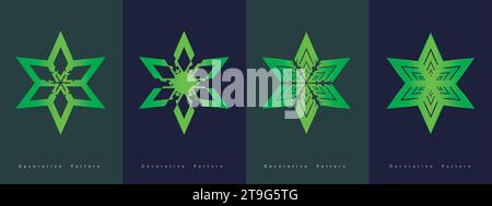 Ensemble de quatre designs d'étoiles décoratives - ensemble de logo et d'icône pour les cartes de voeux, les cartes de fête de Noël, les cartes d'invitation et pour l'arrière-plan. Icônes Illustration de Vecteur
