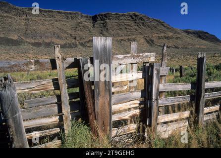 Corral Below Abert Rim, Oregon Outback Scenic Byway, Oregon Banque D'Images