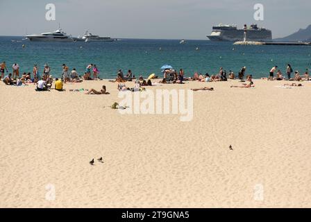 Cannes, France - 21 juin 2019 : les gens se reposent sur la plage de Cannes. Banque D'Images