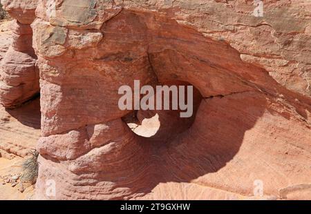 Le trou dans la falaise rose - Valley of Fire State Park, Nevada Banque D'Images