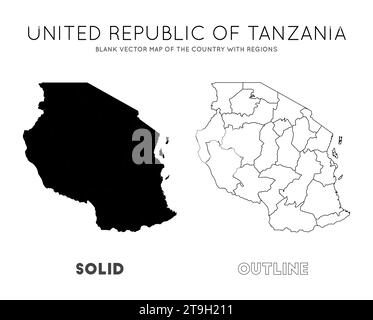 Carte Tanzanie. Carte vectorielle vierge du pays avec les régions. Frontières de Tanzanie pour votre infographie. Illustration vectorielle. Illustration de Vecteur