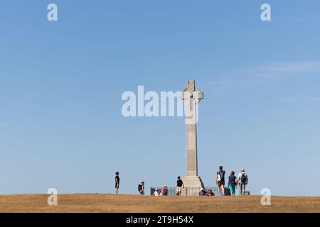 Le monument de Tennyson sur Tennyson Down, île de Wight, Angleterre Banque D'Images