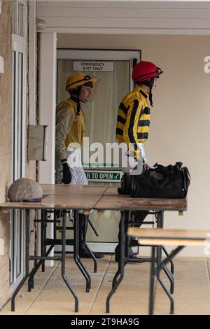 Chester Williams et Sean Houlihan sortent de la salle de pesée Banque D'Images