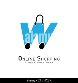 Lettre W pour Shopping modèle de logo, icône de commerce électronique. Logo vectoriel de concept de sac de conception Alphabet W. Illustration de Vecteur