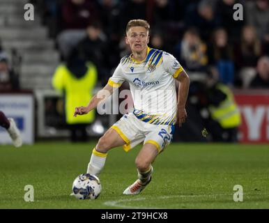 Edimbourg, Royaume-Uni. 25 novembre 2023. Scottish Premiership - Heart of Midlothian FC v St Johnstone FC 25/11/2023 le milieu de terrain de St Johnstone, Matthew Smith, alors que les cœurs affrontent St Johnstone dans le Scottish Premiership au Tynecastle Stadium, Édimbourg, Royaume-Uni crédit : Ian Jacobs/Alamy Live News Banque D'Images