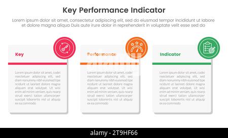 infographie d'indicateur de performance clé kpi modèle d'étape 3 points avec grande boîte carrée ronde pour vecteur de présentation de diapositive Banque D'Images