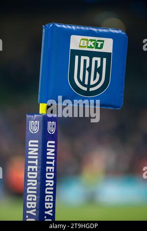 Dublin, Irlande. 25 novembre 2023. Drapeau URC lors du match du championnat United Rugby Round 6 entre Leinster Rugby et Munster Rugby à Aviva Stadium à Dublin, Irlande le 25 novembre 2023 (photo par Andrew SURMA/ crédit : SIPA USA/Alamy Live News Banque D'Images