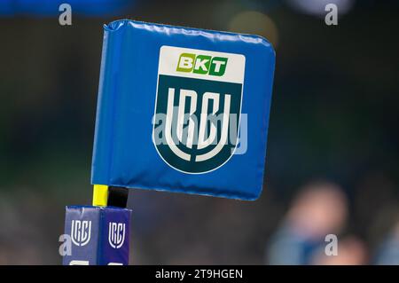 Dublin, Irlande. 25 novembre 2023. Logo URC lors du match du championnat United Rugby Round 6 entre Leinster Rugby et Munster Rugby à Aviva Stadium à Dublin, Irlande le 25 novembre 2023 (photo par Andrew SURMA / crédit : SIPA USA / Alamy Live News Banque D'Images