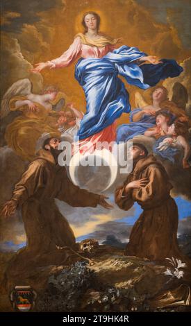 Giovanni Benedetto Castiglioni (il Grechetto), Italien (Gênes), 1609-1664, l'Immaculée conception avec les saints François d'Assise et Antoine de Padu Banque D'Images