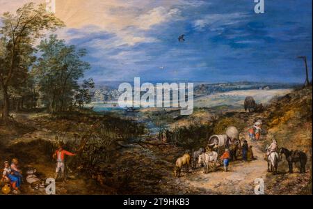 Jan Brueghel l'ancien, Flamand (1568 - 1625), Paysage avec des paysans, huile sur panneau de bois dur, c. 1604 Banque D'Images