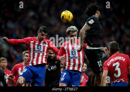 Madrid, Espagne. 25 novembre 2023. Madrid Espagne ; 11/25/2023, l'Atletico de Madrid bat Majorque 1-0 sur la journée 14 du football espagnol. Match rejoué au stade Civitas Metropolitano dans la ville de Madrid, capitale du Royaume d'Espagne, le but gagnant est d'Antonine Griezmann, devenant ainsi le deuxième meilleur buteur de l'histoire du but Colchoneros Atletico de Madrid de Griezmann 64' crédit : Juan Carlos Rojas/dpa/Alamy Live News Banque D'Images