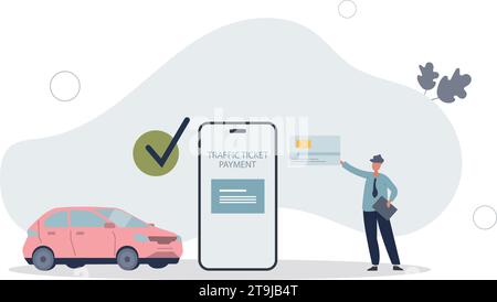 Payer le billet de circulation en ligne avec la transaction bancaire ou la carte de crédit.paiement pour le véhicule conduisant l'infrastructure des routes à péage. Illustration de Vecteur