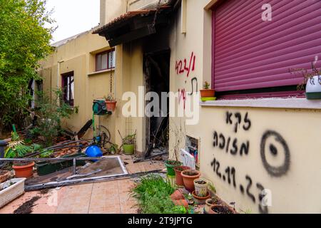 L’attaque de Nahal Oz a été menée par des militants du Hamas dans la matinée du 7 octobre 2023, à Simchat Torah, dans le Kibboutz Nahal Oz près du Nord de la bande de Gaza, Banque D'Images