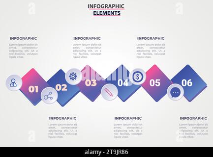 Le vecteur de conception infographique et les icônes marketing peuvent être utilisés pour la mise en page du flux de travail, le diagramme, le rapport annuel. Concept d'entreprise avec 3, 4, 5 et 6 étapes. Illustration de Vecteur