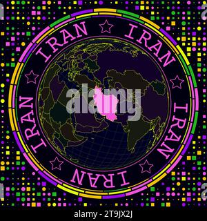 Iran futuriste sur le globe. Vue satellite au néon lumineux du monde centrée sur l'Iran. Illustration de Vecteur