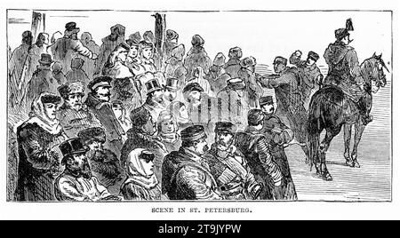 Scène gravée d'une foule de Russes à Saint-Pétersbourg. Publié circa 1887 Banque D'Images